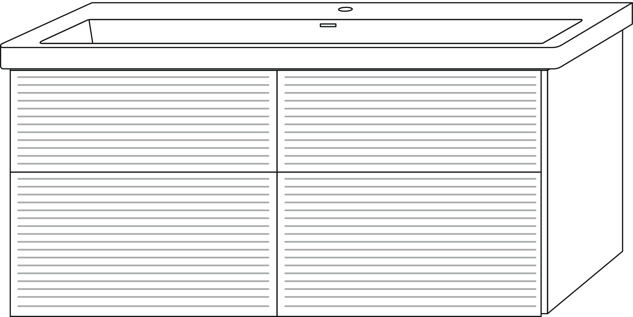 Sanipa Waschtischunterschrank „3way“ Struktur 1255 × 588 × 462 mm in Eiche Kansas, mit Hahnlochbohrung, Becken mittig