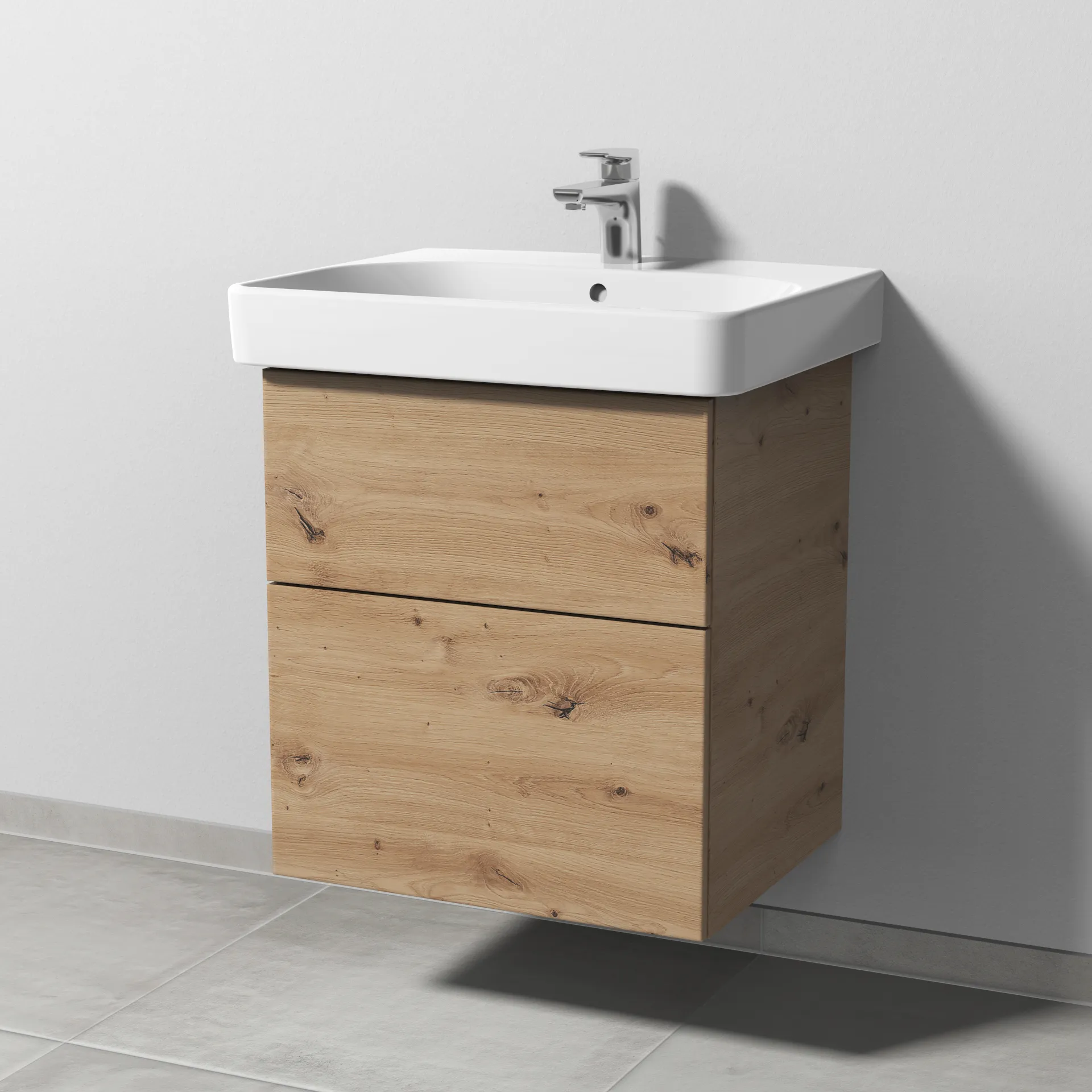 Sanipa Waschtischunterschrank „3way“ passend zu Keramik-Waschtische Smyle Square von Geberit 525 × 593 × 442 mm in Eiche Natural-Touch