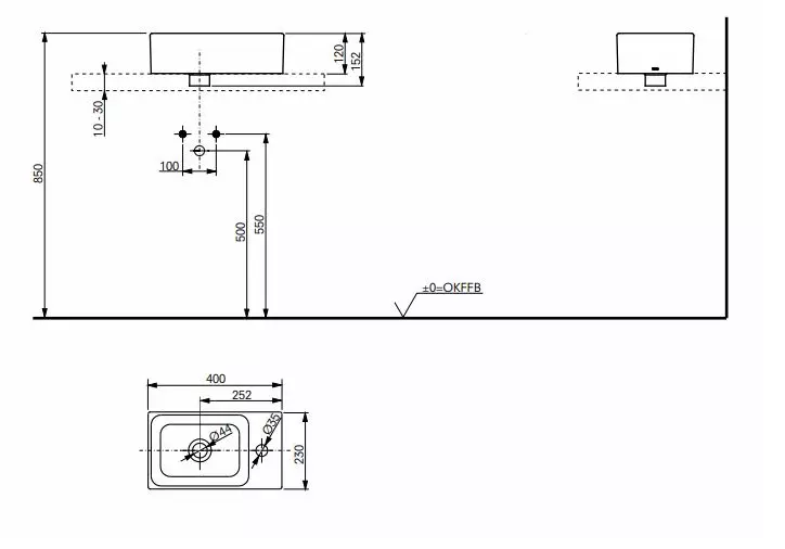 Toto Handwaschtisch „CS“ 400 × 230 × 152 mm in weiß Toto Handwaschtisch „CS“ 400 × 230 × 152 mm in weiß