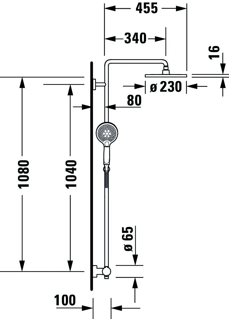 C.1 Shower System mit Brause- thermostat,Höhe 1200 Auslauf340 mm