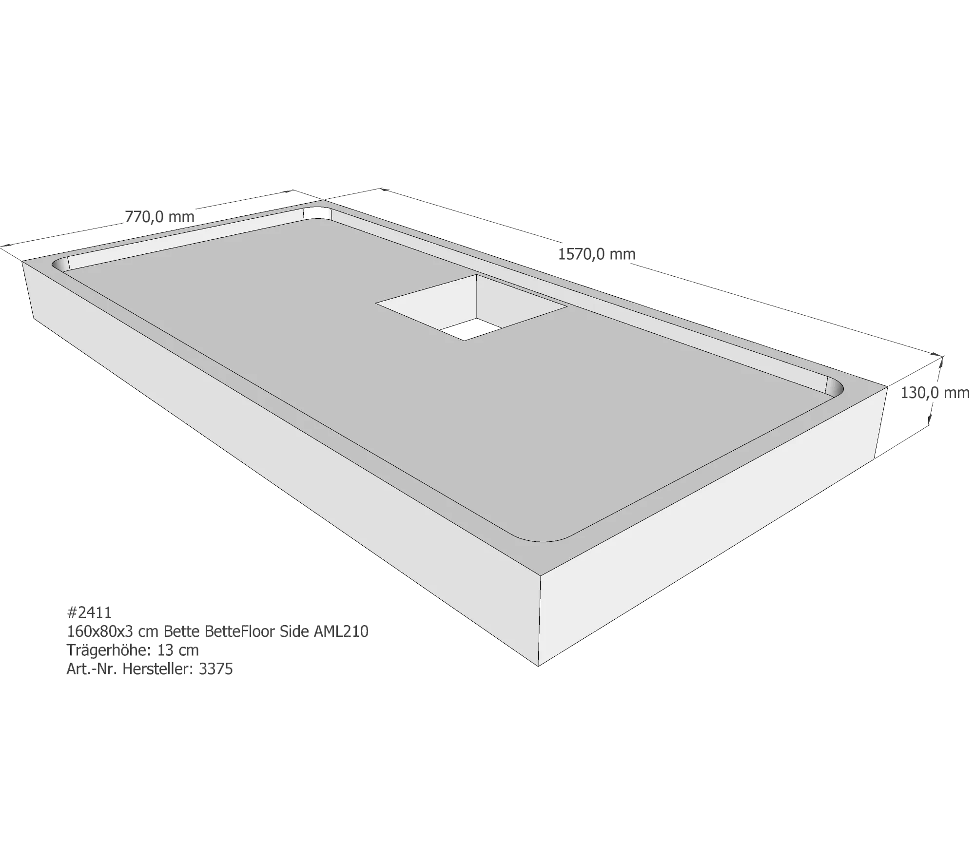 Duschwannenträger für Bette Floor Side 160 × 80 × 3 cm Breite: 80 cm / Länge: 160 cm