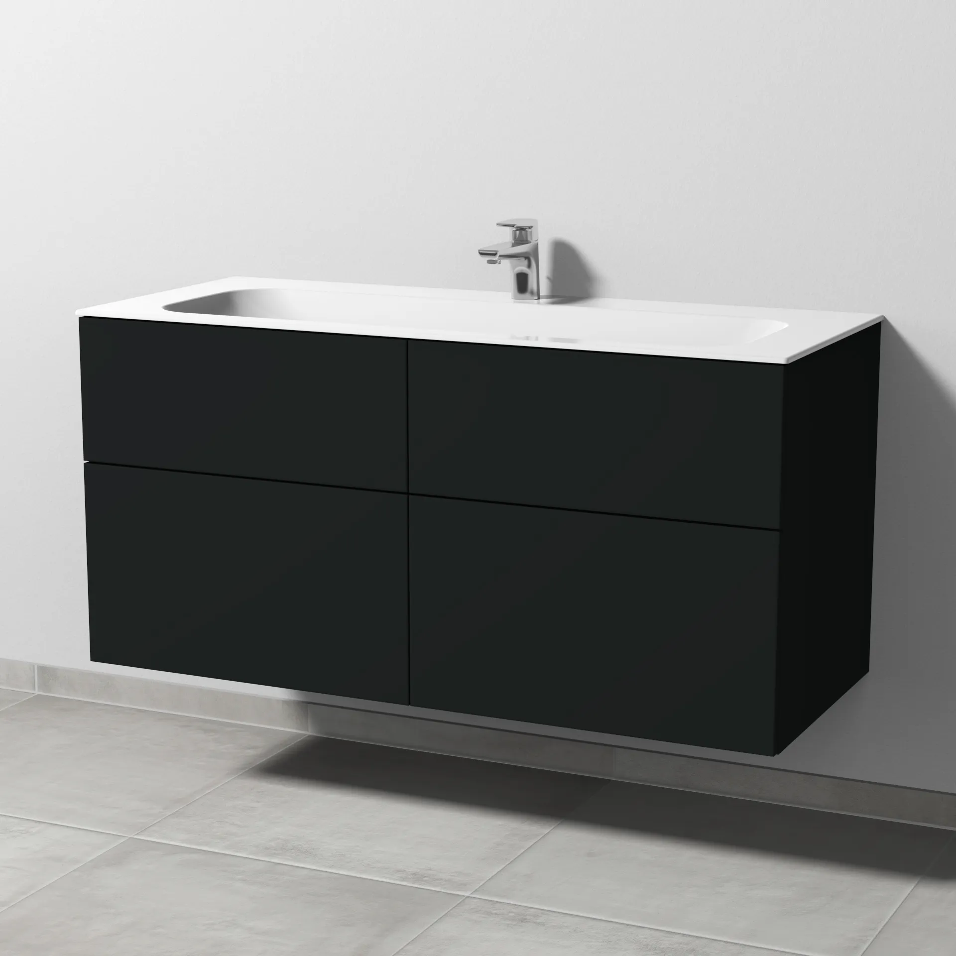 Keramik-Waschtisch-Set mit Waschtischunterschrank „3way“ 119 × 49,7 × 58,2 cm in Vulkan (matt), mit Hahnlochbohrung, Becken mittig Keramik-Waschtisch-Set mit Waschtischunterschrank „3way“ 119 × 49,7 × 58,2 cm in Vulkan (matt), mit Hahnlochbohrung, Becken mittig