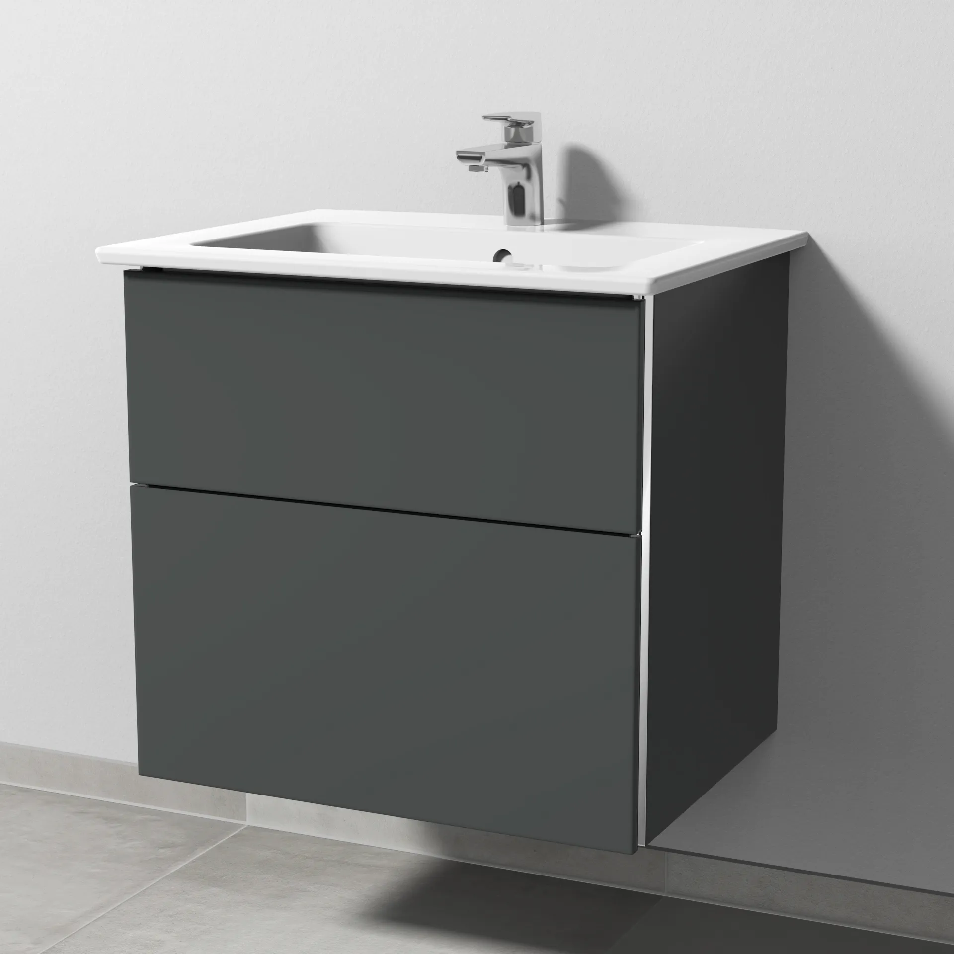 Sanipa Waschtischunterschrank „3way“ 605 × 591 × 477 mm in Anthrazit (matt), Becken mittig Sanipa Waschtischunterschrank „3way“ 605 × 591 × 477 mm in Anthrazit (matt), Becken mittig