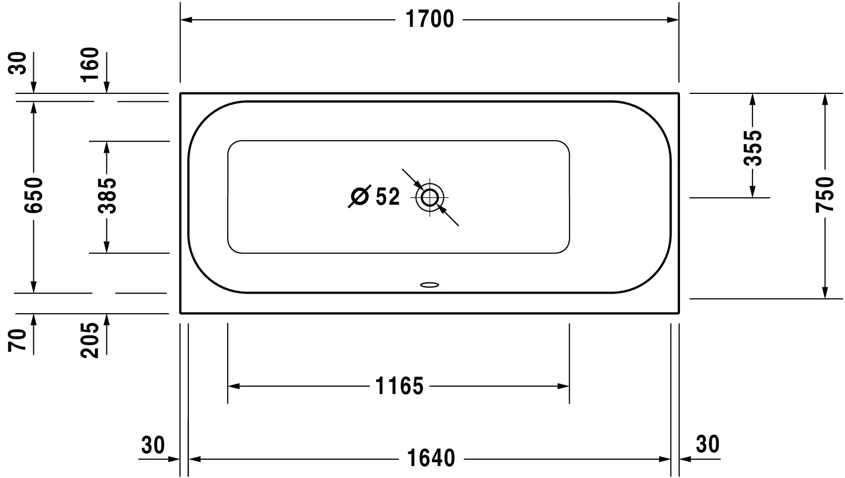 Duravit Badewanne „Happy D.2“ rechteck 170 × 75 cm