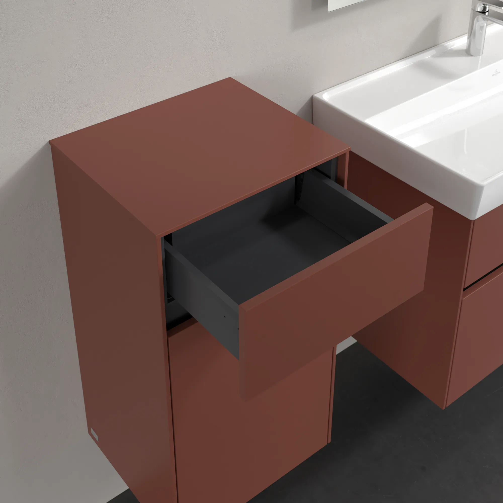 Villeroy & Boch Seitenschrank „Collaro“ 1 Tür, 1 Auszug / Schublade 40,4 × 74,8 × 34,9 cm 1 Tür, Anschlag (Scharnier) links, 1 Auszug / Schublade Villeroy & Boch Seitenschrank „Collaro“ 1 Tür, 1 Auszug / Schublade 40,4 × 74,8 × 34,9 cm 1 Tür, Anschlag (Scharnier) links, 1 Auszug / Schublade