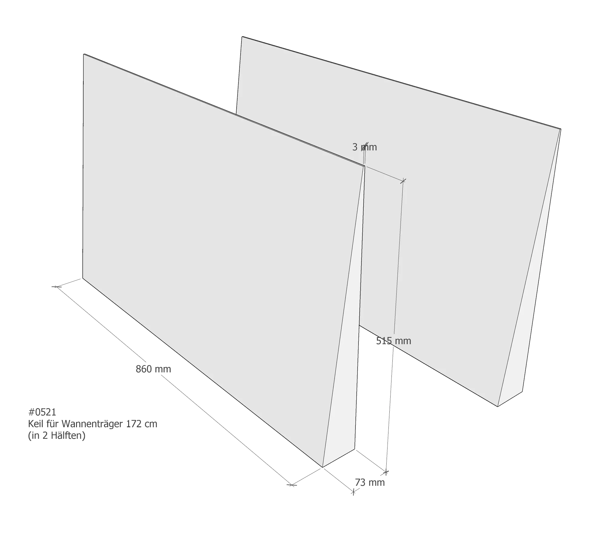 Begradigungskeil für Badewannenträger mit schrägen Seiten Begradigungskeil für Badewannenträger mit schrägen Seiten