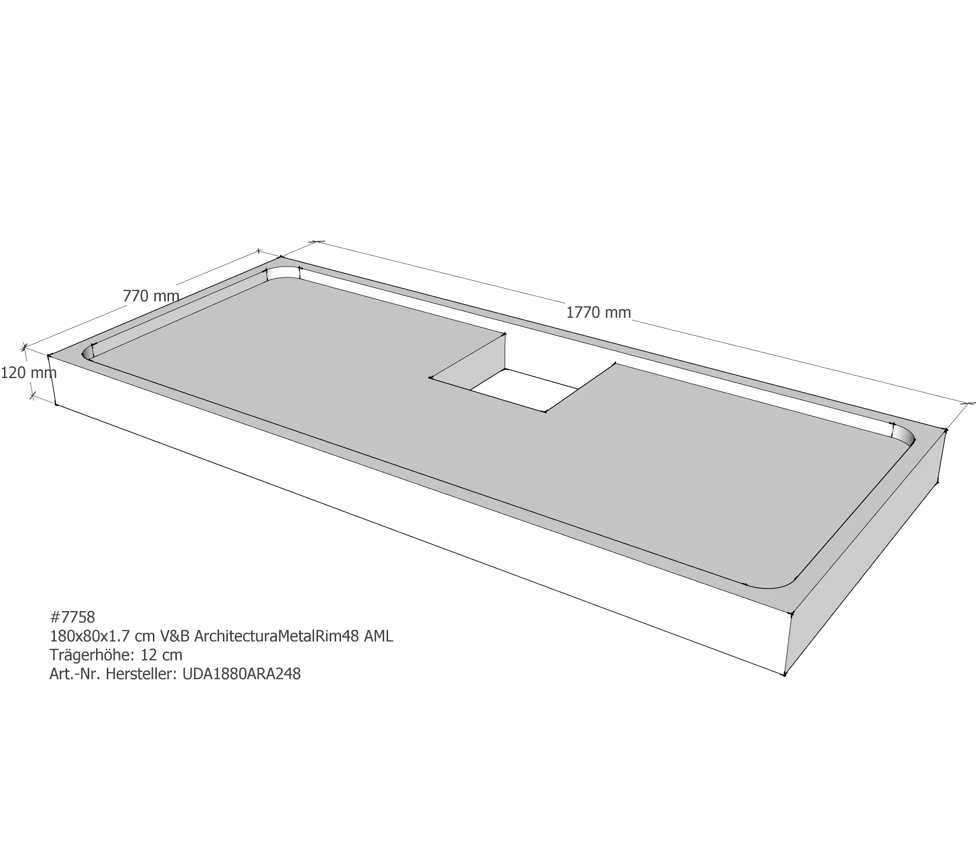 Duschwannenträger für Villeroy & Boch Architectura MetalRim 180 × 80 × 1,7 cm