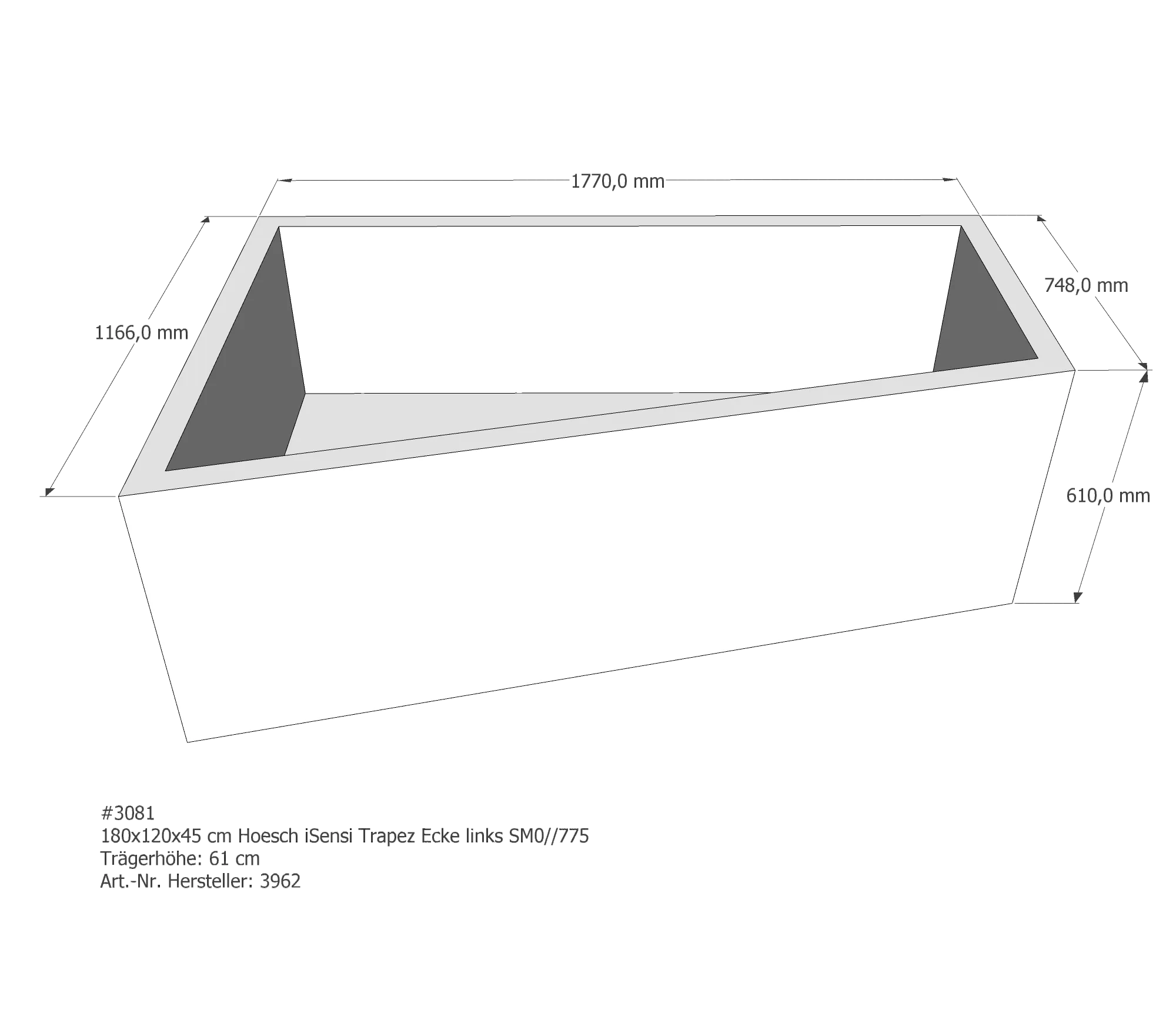 Badewannenträger passend für Hoesch iSensi links 180 × 120 × 45 cm Badewannenträger passend für Hoesch iSensi links 180 × 120 × 45 cm