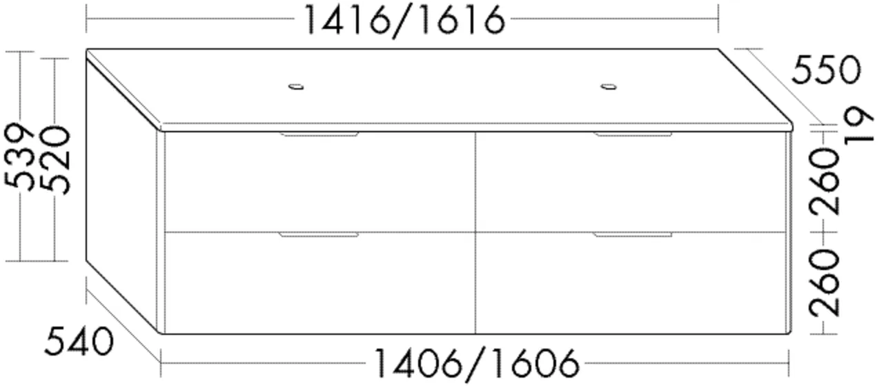 Burgbad Oteo Konsolenplatte inkl. Waschtischunterschrank, 1416 mm breit, 539 mm hoch, 550 mm tief Burgbad Oteo Konsolenplatte inkl. Waschtischunterschrank, 1416 mm breit, 539 mm hoch, 550 mm tief