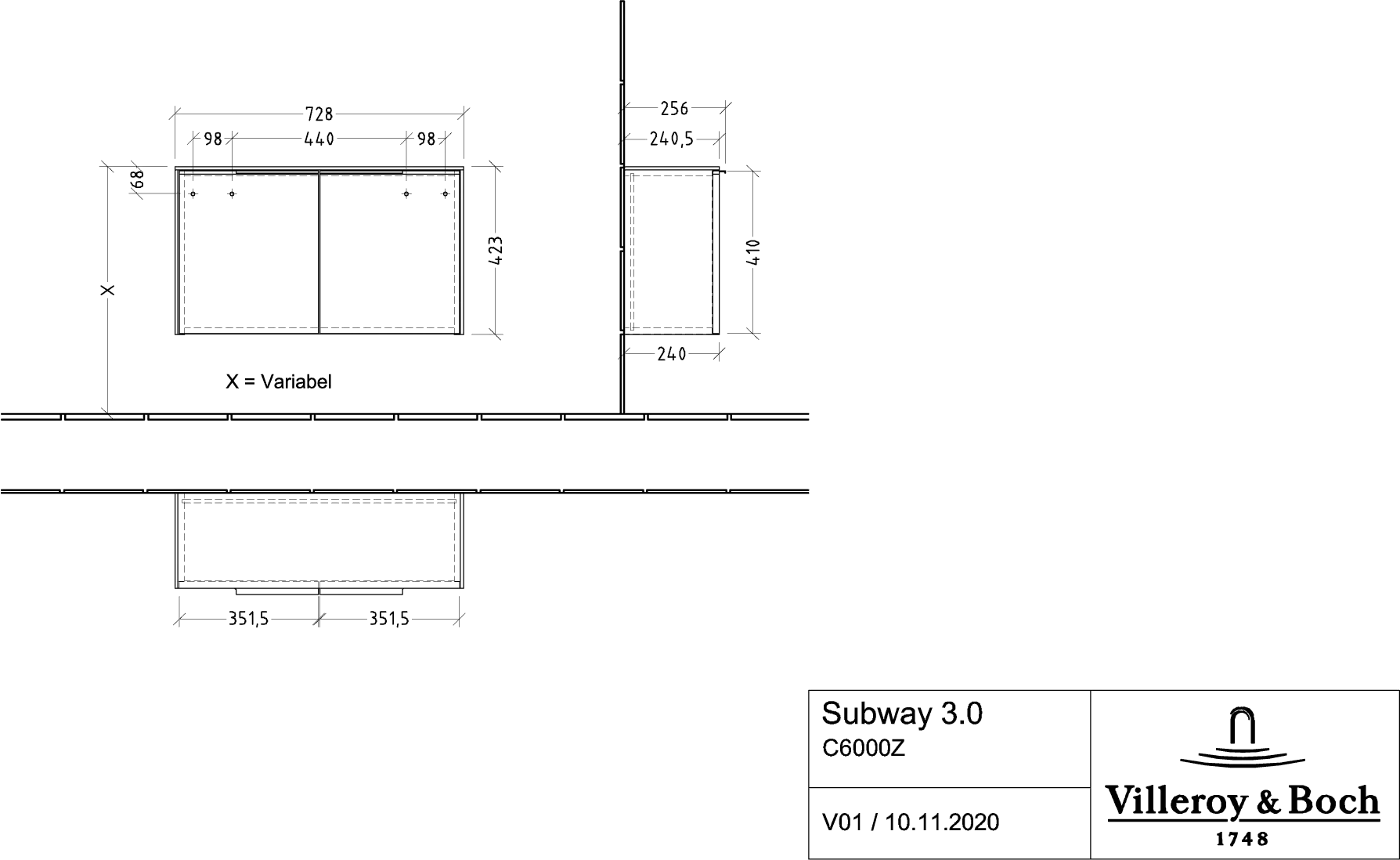 Villeroy & Boch Sideboard „Subway 3.0“ 2 Türen