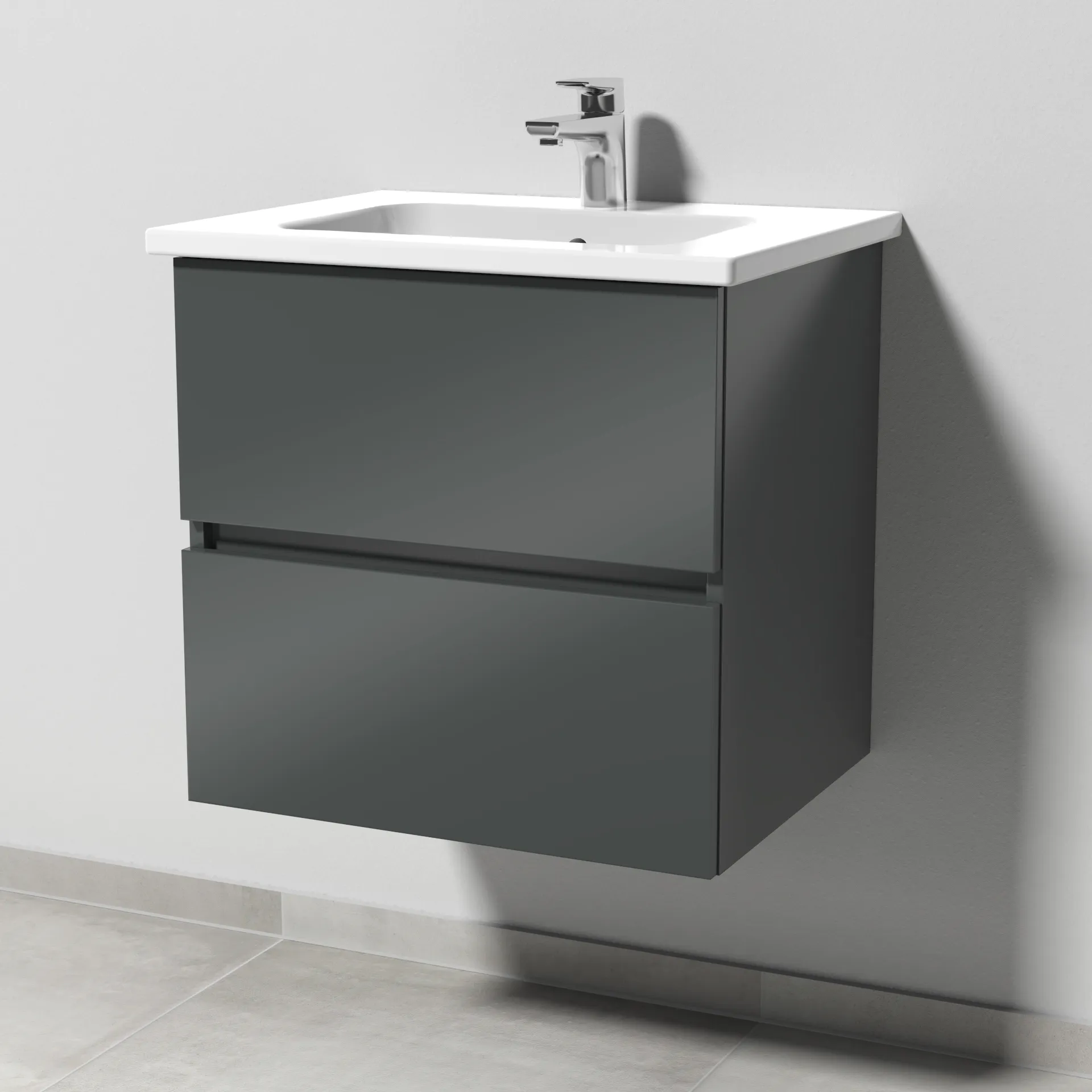 Sanipa Keramik-Waschtisch-Set mit Waschtischunterschrank „Solo One“ 56 × 45 × 55,5 cm in Anthrazit (glanz)