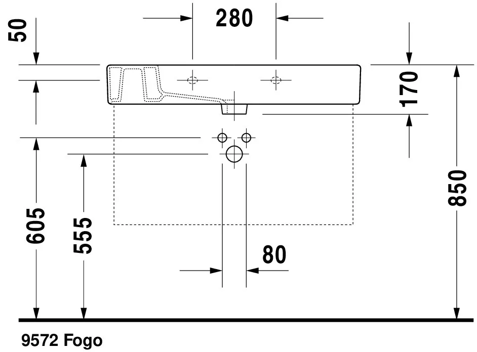 Wandwaschtisch „Vero“, mit Überlauf, Hahnlochposition mittig Wandwaschtisch „Vero“, mit Überlauf, Hahnlochposition mittig