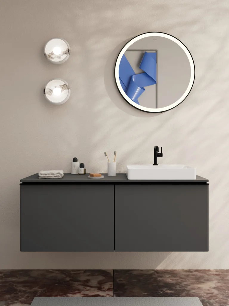 Hansgrohe Xarita Lite S Spiegel mit runder LED-Beleuchtung IR Sensor MSW, Mattschwarz, Maße: 700 x 700 x 30 mm