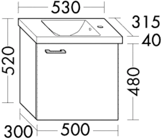 Keramik-Waschtisch Eqio inkl. Waschtischunterschrank - burgbad Sys30, 315x530x520 mm, Becken 280x270 mm, Muldentiefe 100 mm