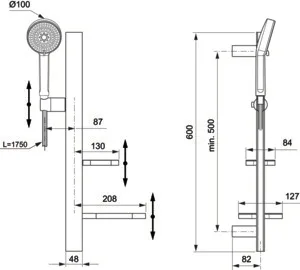 Brausekombination Alu+ mit 2 Funktions-Handbrause und 2 Ablagen Rose