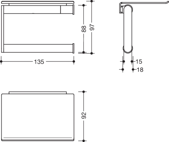 HEWI Toilettenpapierhalter pulverbeschichtet „System 900“ 13,5 × 9,2 × 9,6 cm