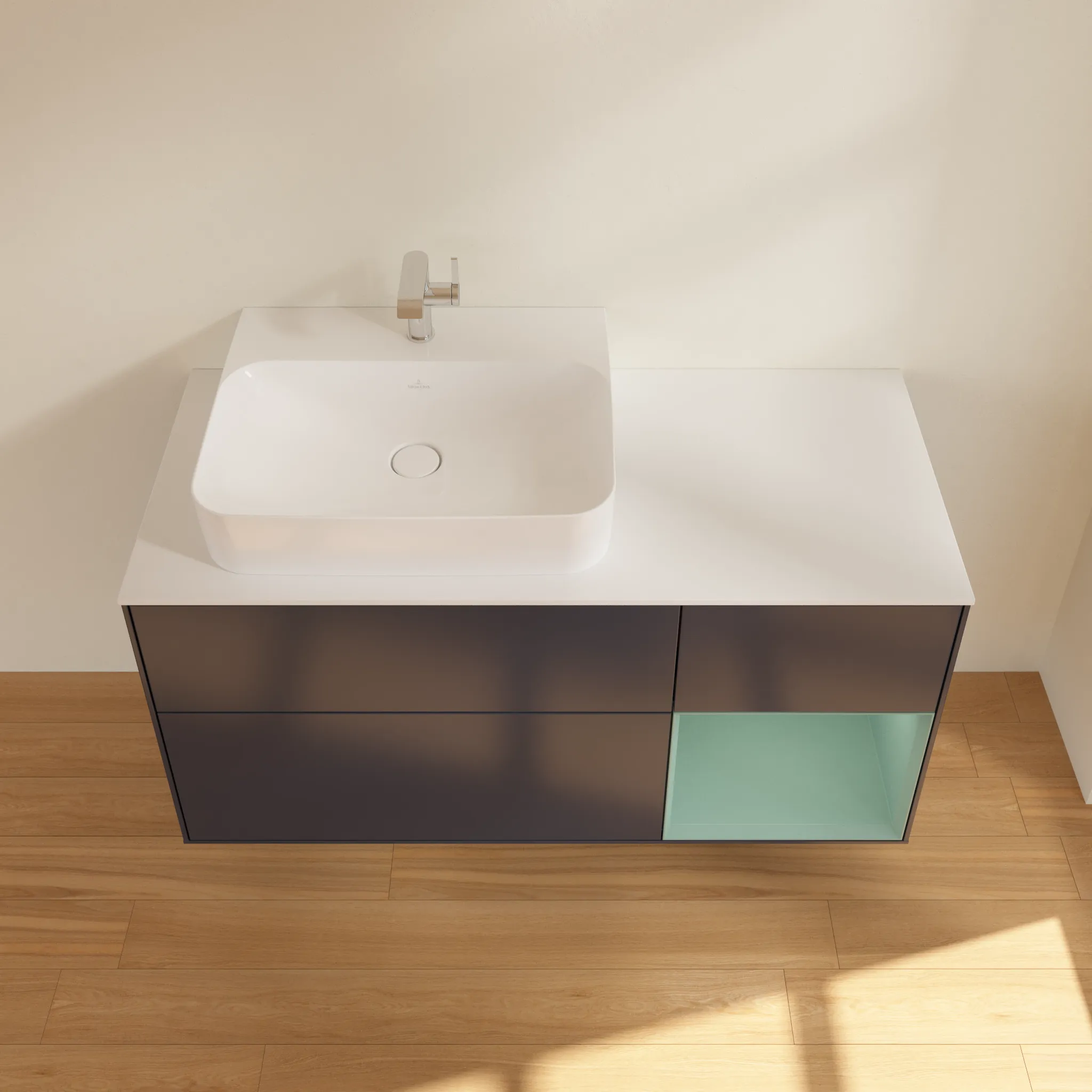 Villeroy & Boch Waschtischunterschrank „Finion“ für Schrankwaschtisch 1200 × 603 × 501 mm Midnight Blue Matt Lacquer, für Becken links Villeroy & Boch Waschtischunterschrank „Finion“ für Schrankwaschtisch 1200 × 603 × 501 mm Midnight Blue Matt Lacquer, für Becken links
