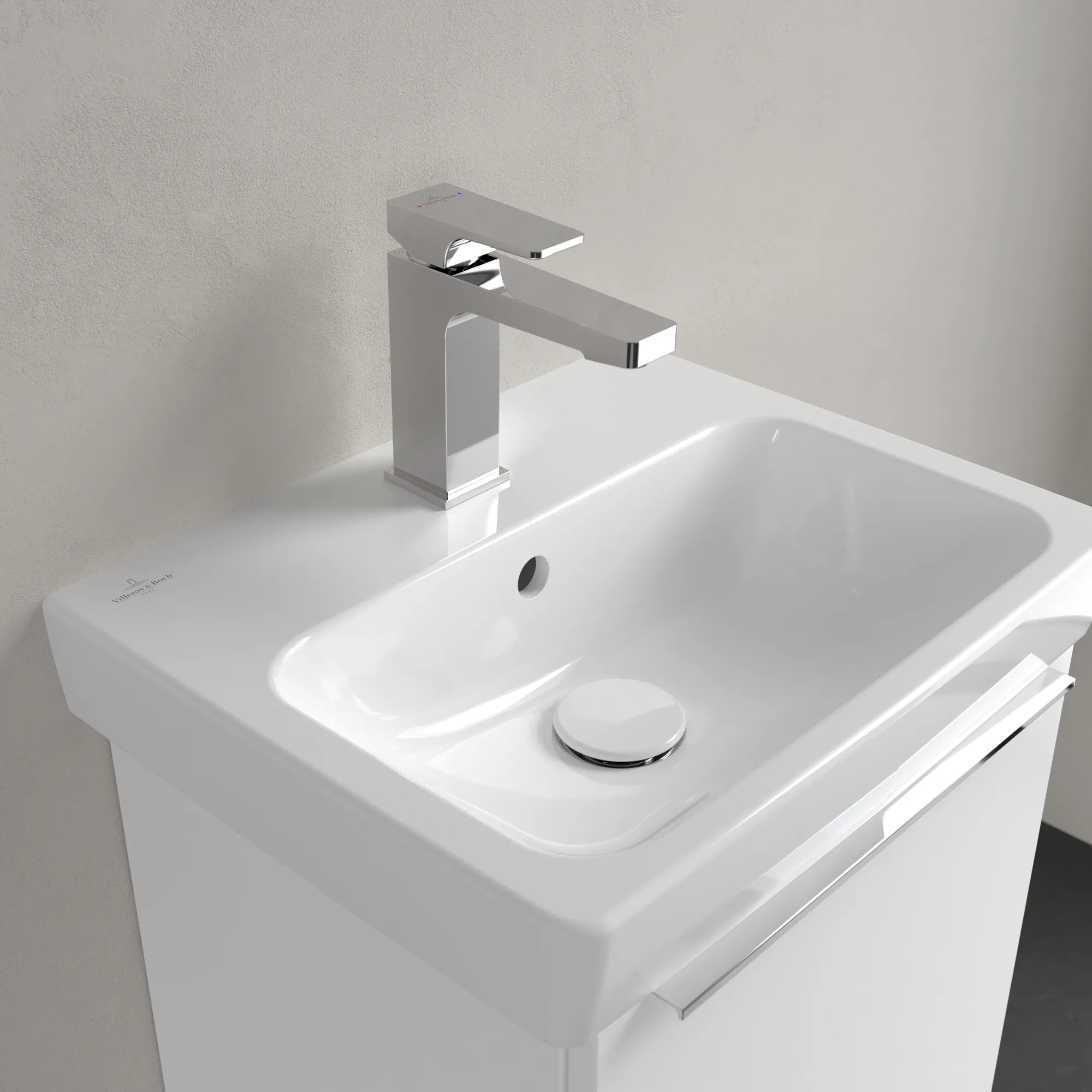 Villeroy & Boch Waschbecken „Architectura“ 450 × 365 × 150 mm, ohne Hahnlochbohrung, für Becken mittig in Weiß Alpin Villeroy & Boch Waschbecken „Architectura“ 450 × 365 × 150 mm, ohne Hahnlochbohrung, für Becken mittig in Weiß Alpin