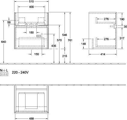 Villeroy & Boch Waschtischunterschrank „Collaro“ für Schrankwaschtisch 51 × 54,6 × 41,4 cm 2 Auszüge / Schubladen