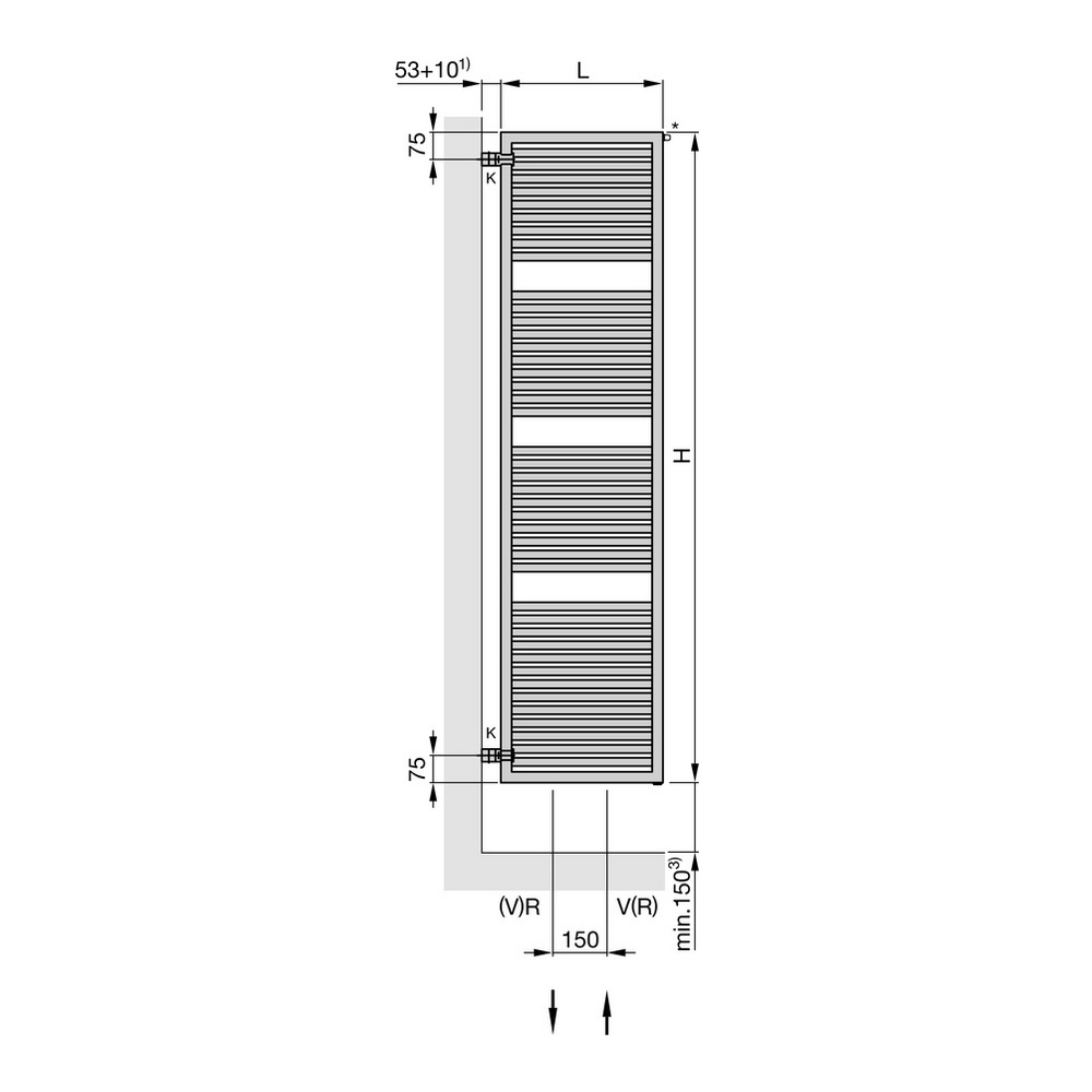 Zehnder Design-Heizkörper „Universal“ für Warmwasser-Zentralheizung oder gemischten Betrieb mit 150 mm-Mittelanschluss 60 × 119,5 cm in Pearl Beige (RAL 1035)