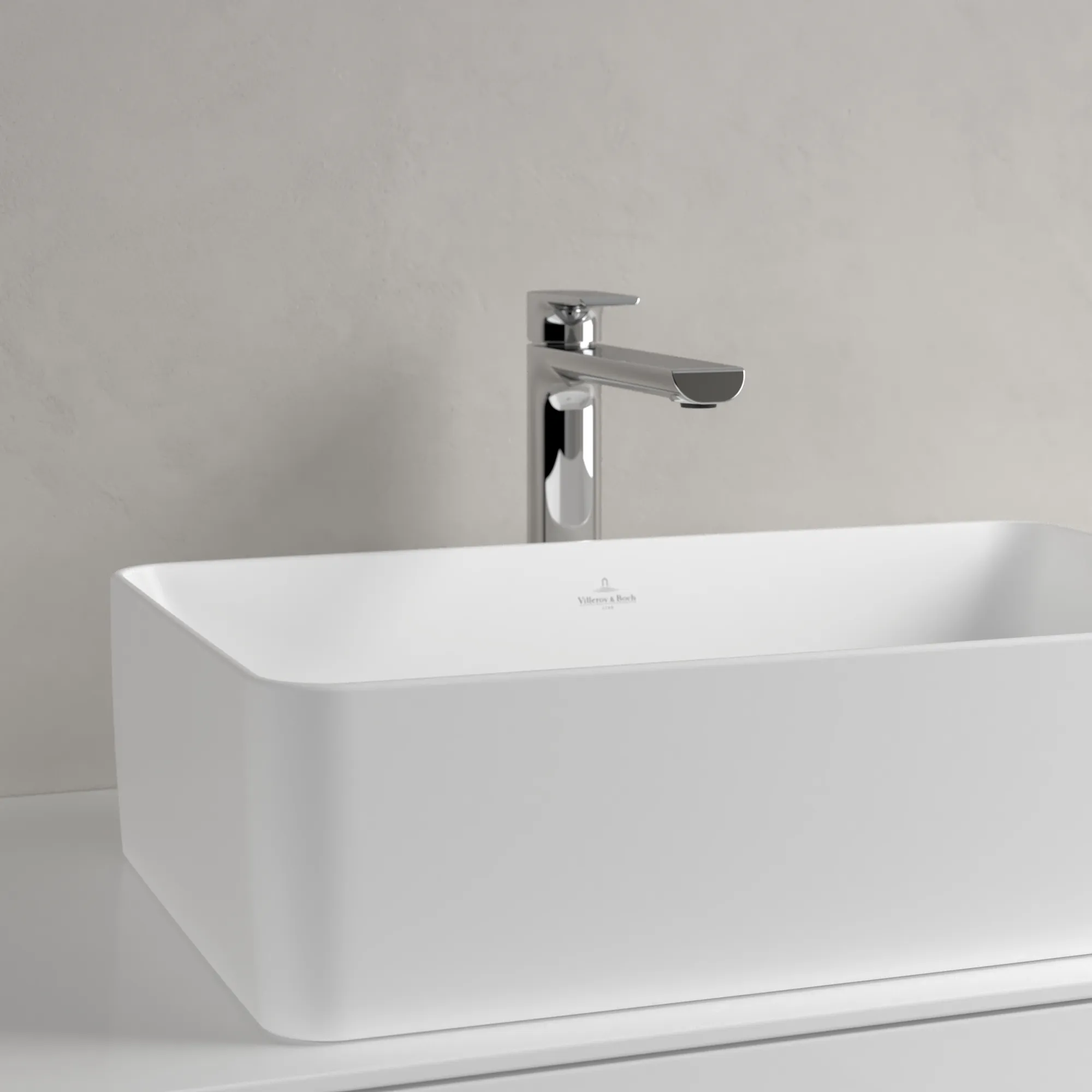 Villeroy & Boch Aufsatzwaschtisch rechteck aus TitanCeram „Collaro“ 560 × 360 × 145 mm, ohne Hahnlochbohrung in Stone White Villeroy & Boch Aufsatzwaschtisch rechteck aus TitanCeram „Collaro“ 560 × 360 × 145 mm, ohne Hahnlochbohrung in Stone White