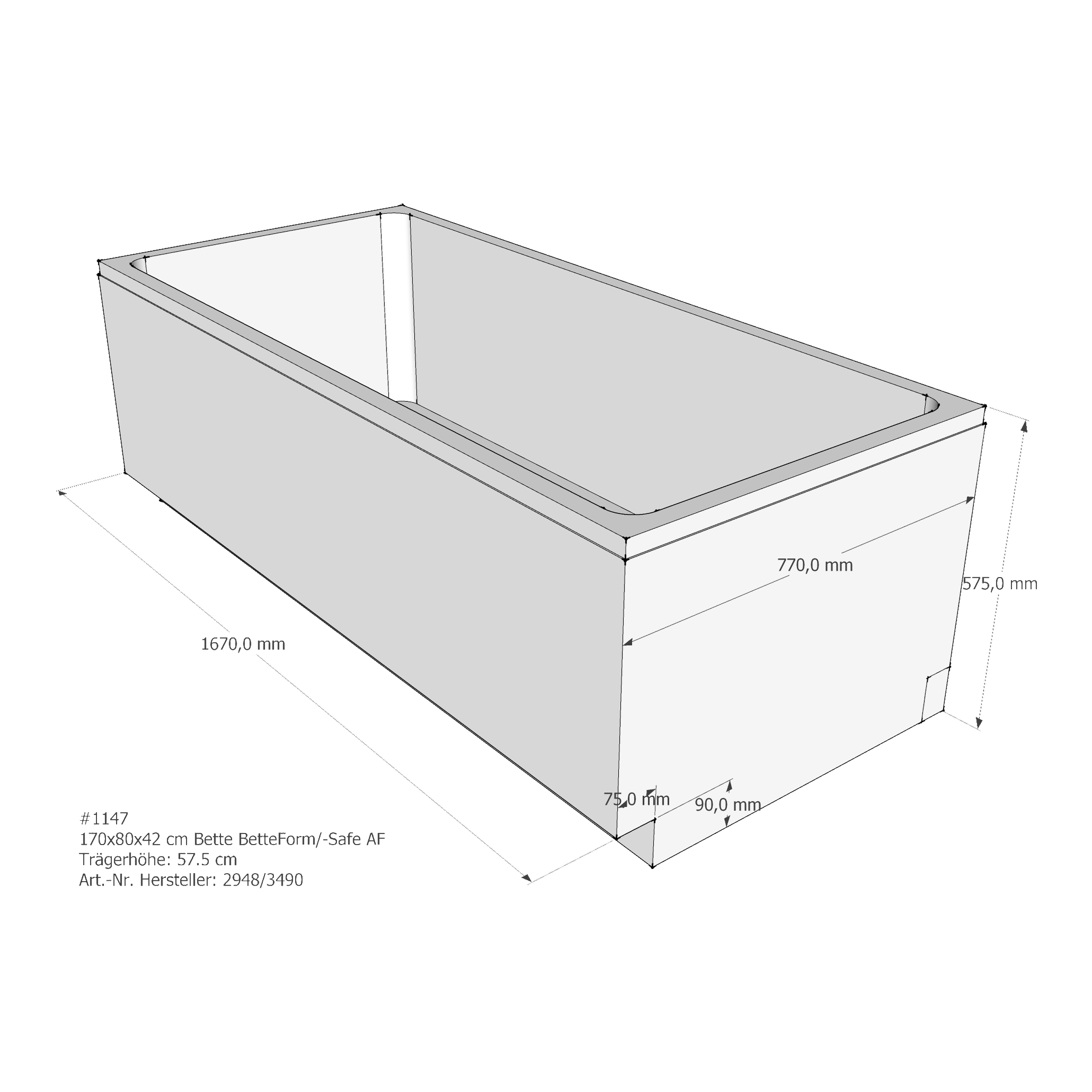 Badewannenträger für Bette BetteForm/-Safe 170 × 80 × 42 cm