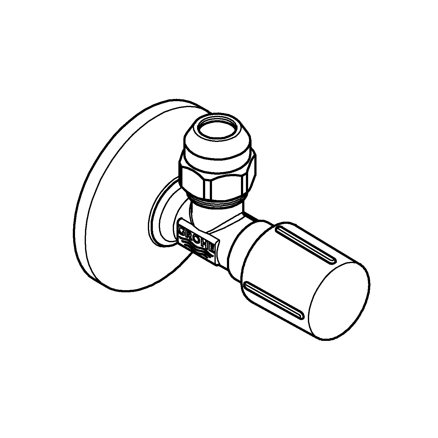 Eckventil 22037, Wandanschluss 1/2'', Abgang 3/8'', langer Schubschaft, Quetschverschraubung Ø 10 mm, Schubrosette aus Metall, chrom