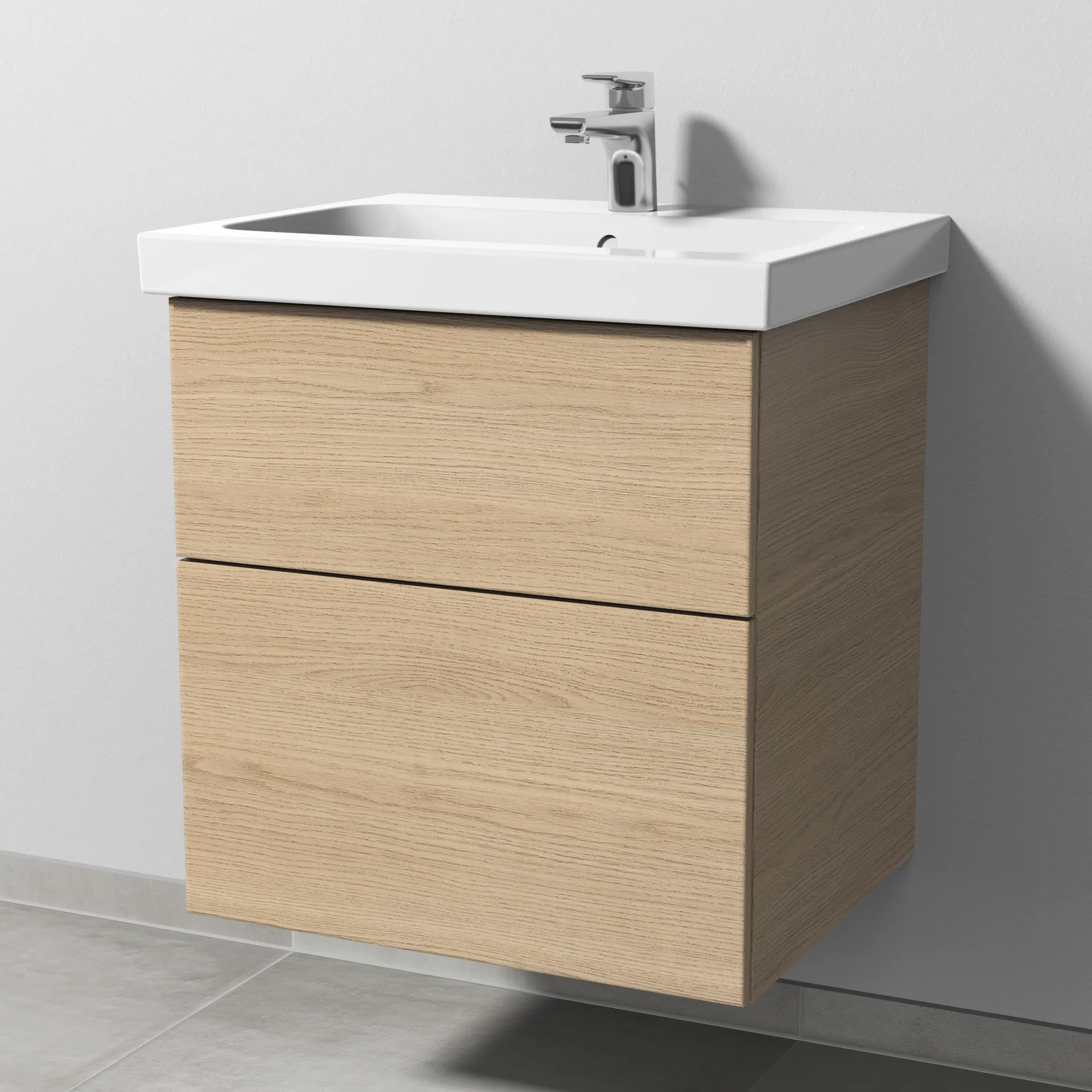 Sanipa Waschtischunterschrank „3way“ passend zu Keramik-Waschtische iCon Light von Geberit 560 × 591 × 462 mm in Eiche Nordic, Becken mittig, mit