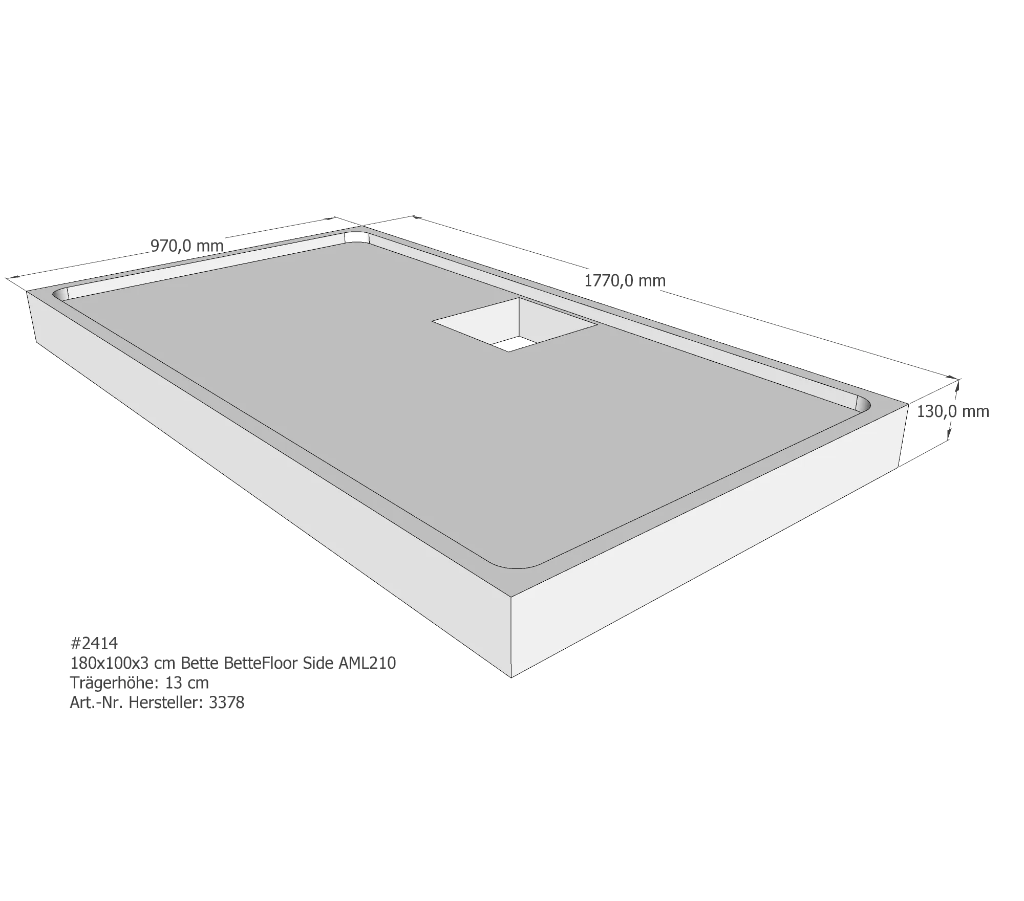 Duschwannenträger für Bette Floor Side 180 × 100 × 3 cm Breite: 100 cm / Länge: 180 cm