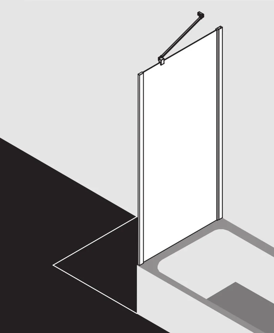 Kermi verkürzte Seitenwand Seitenwand verkürzt auf Badewanne für Ecke „LIGA“ 160 cm Glas Klar, Profile Silber Mattglanz