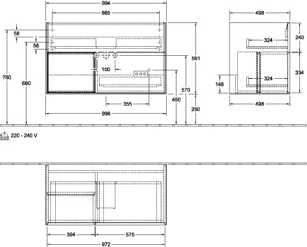 Villeroy & Boch Waschtischunterschrank „Finion“ für Schrankwaschtisch 99,6 × 59,1 × 49,8 cm 2 Schubladen, für Waschtischposition mittig, inkl. Beleuchtung in mittig