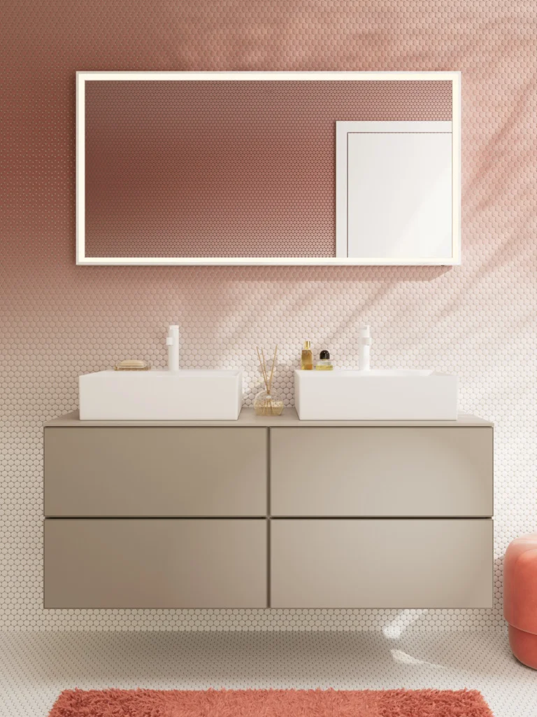 Hansgrohe Xarita E Spiegel 1400/700/50 mm, Mattweiß, LED-Beleuchtung mit Infrarotsensor, stufenlos dimmbar, AntiFog, Wandmontage