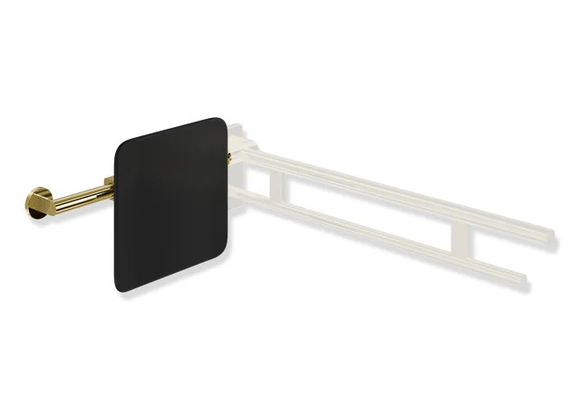 HEWI Rückensstütze System 900, PVD-beschichtet, schwarz, Achsmaß verstellbar 564-664 mm, Tiefe 150 mm, einseitige Wandmontage mit Rosetten und SK-Griffen, Design (A), Gold glänzend