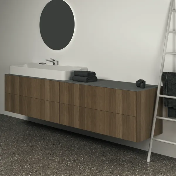 Waschtischplatte Conca, aus Keramik, 2387x505x6mm, Marmor Noir Desir