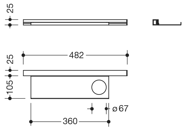 HEWI Ablage 950.13.0003 SC 48,2 × 2,5 × 10,2 cm