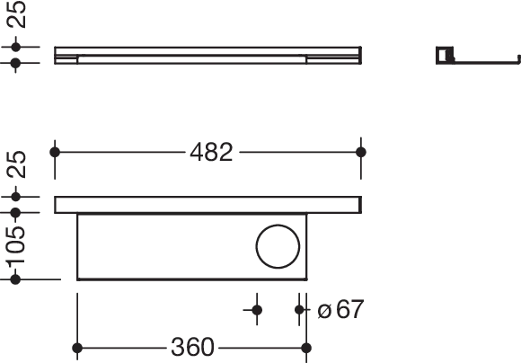 HEWI Ablage in 48,2 × 2,5 × 10,2 cm