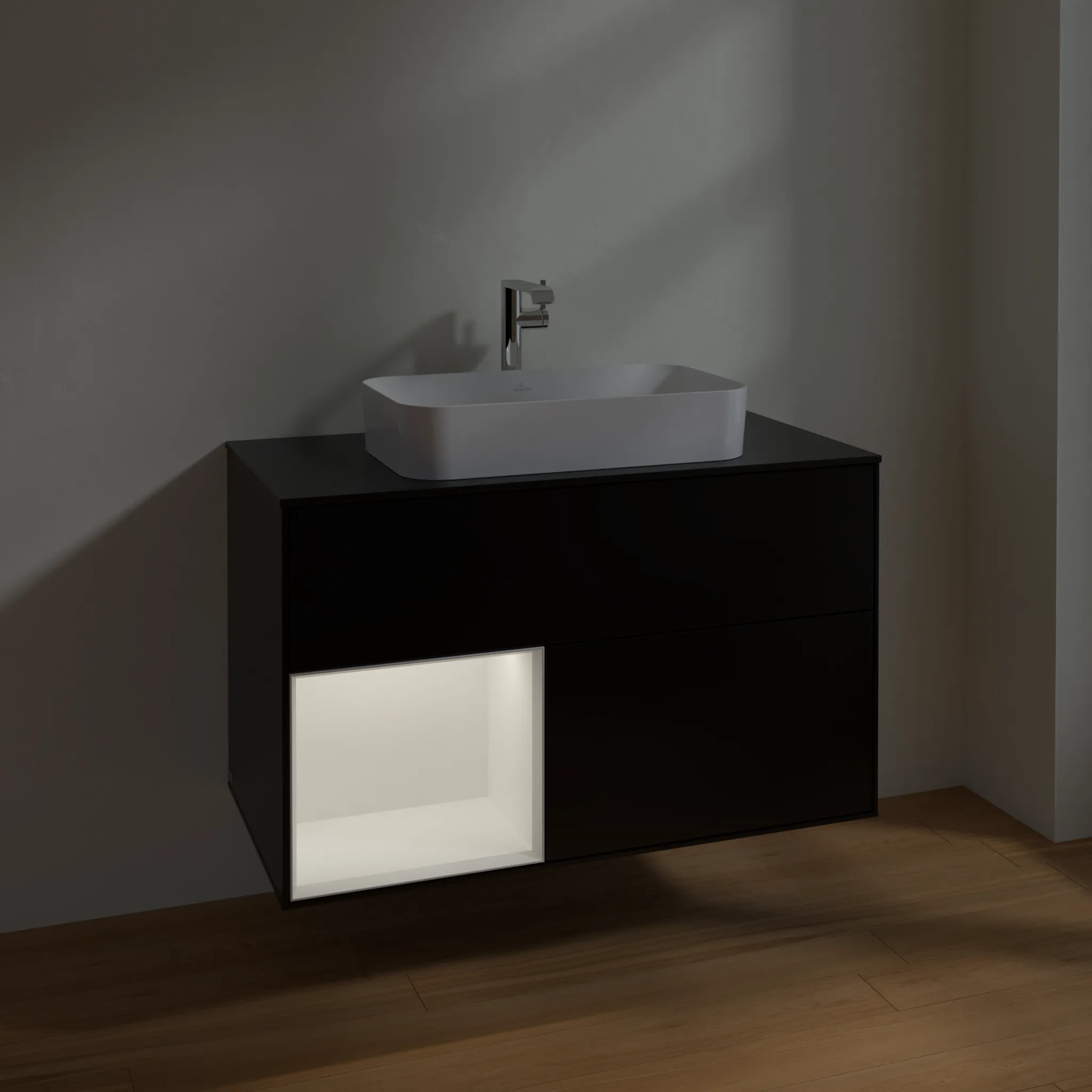 Villeroy & Boch Waschbeckenunterschrank Finion F24, 1000 x 603 x 501 mm, Black Matt Lacquer, mit Beleuchtung und Push-to-open Funktion Villeroy & Boch Waschbeckenunterschrank Finion F24, 1000 x 603 x 501 mm, Black Matt Lacquer, mit Beleuchtung und Push-to-open Funktion