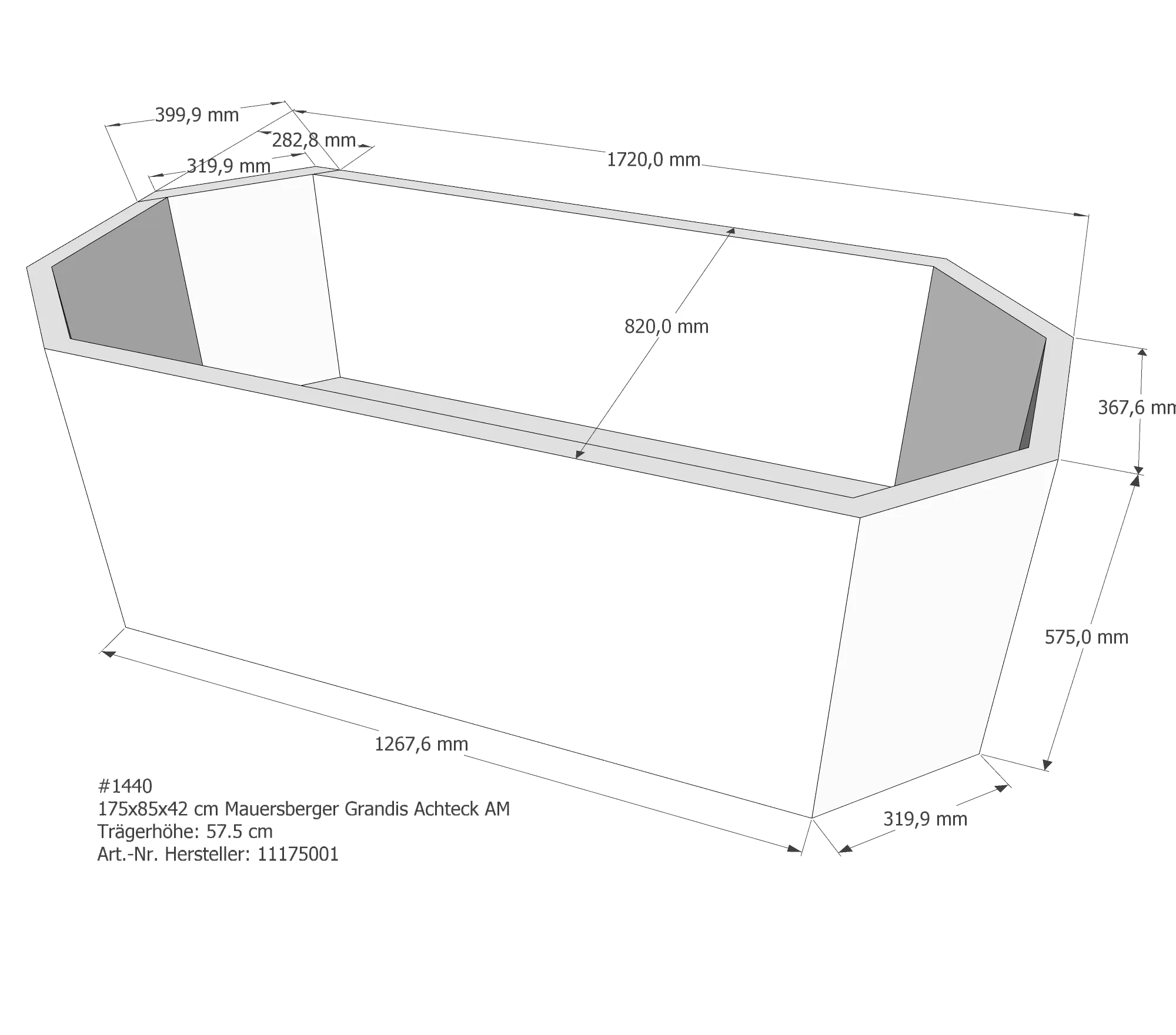 Badewannenträger für Mauersberger Grandis 175 × 85 × 42 cm