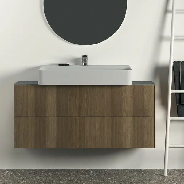 Waschtischplatte Conca, aus Keramik, 1202x373x6mm, Marmor Noir Desir