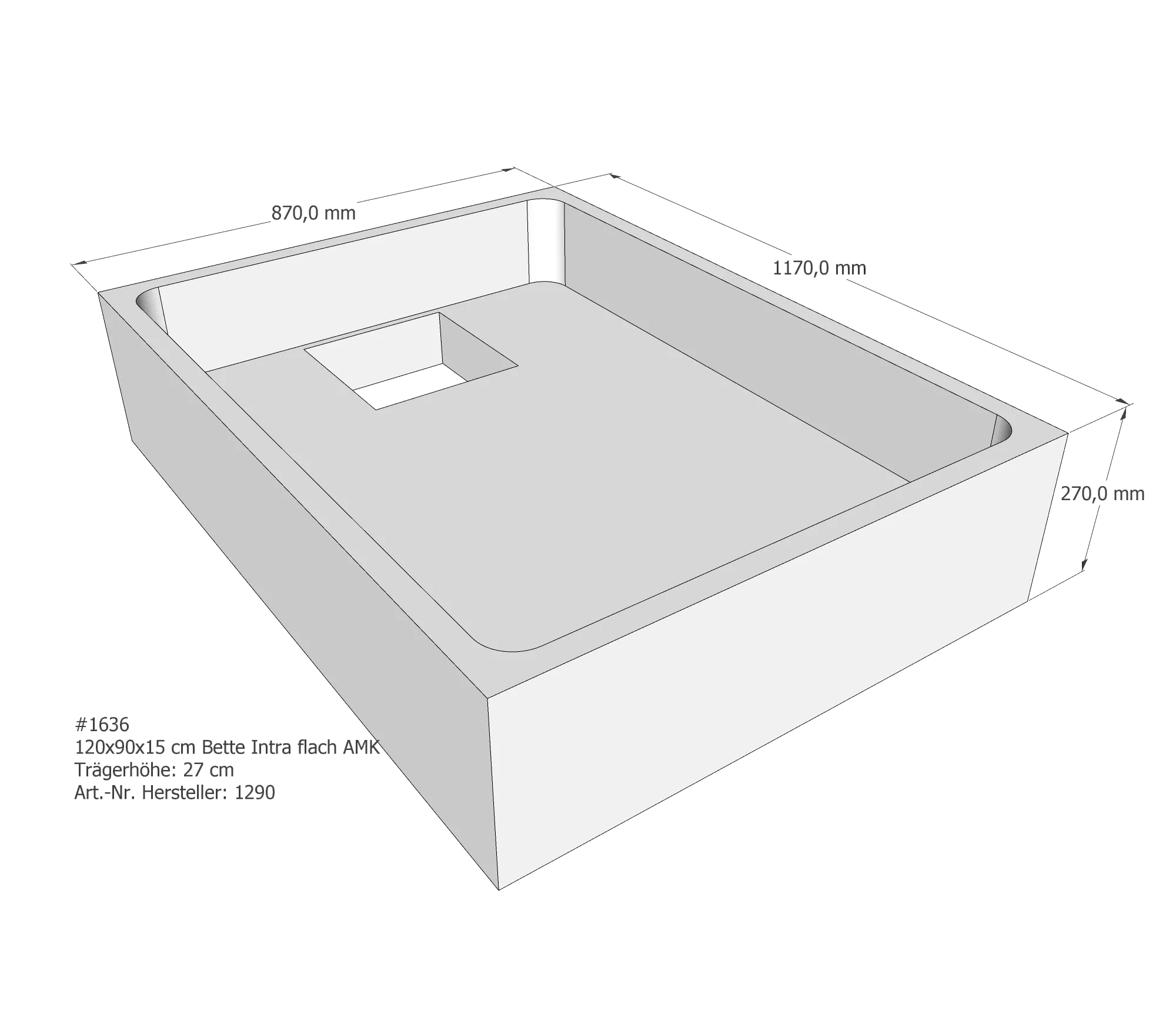 Duschwannenträger für Bette Quinta (flach/Intra) 120 × 90 × 15 cm Breite: 90 cm / Länge: 120 cm