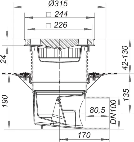 Hof- und Parkdeckablauf 615.0 DallBit, DN 100