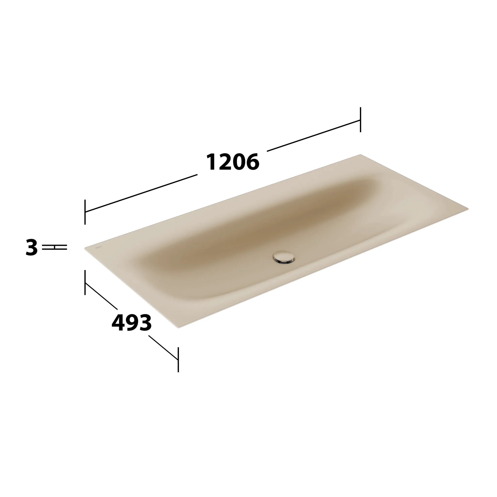 KEUCO Emaille-Einbauwaschtisch „Edition 11 Art“, ohne Hahnlochbohrung in Sand, 1206 × 493 × 4 mm
