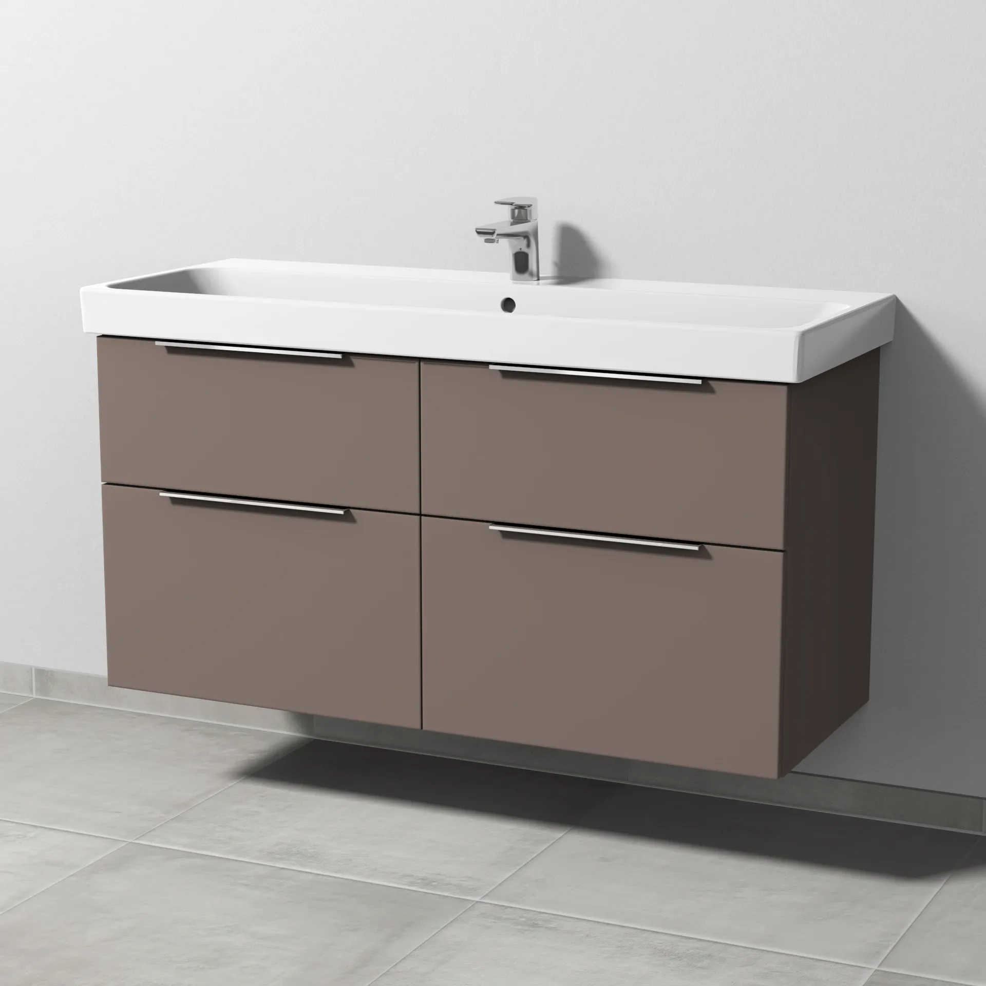 Sanipa Waschtischunterschrank „3way“ 1150 × 588 × 453 mm in Taupe (matt), mit Hahnlochbohrung, Becken mittig