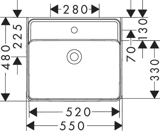 Hansgrohe Xanuia Q Waschtisch, Keramik, weiß, 550x480 mm, 120 mm Innenhöhe, wandhängend, ohne Überlauf, mit Hahnloch