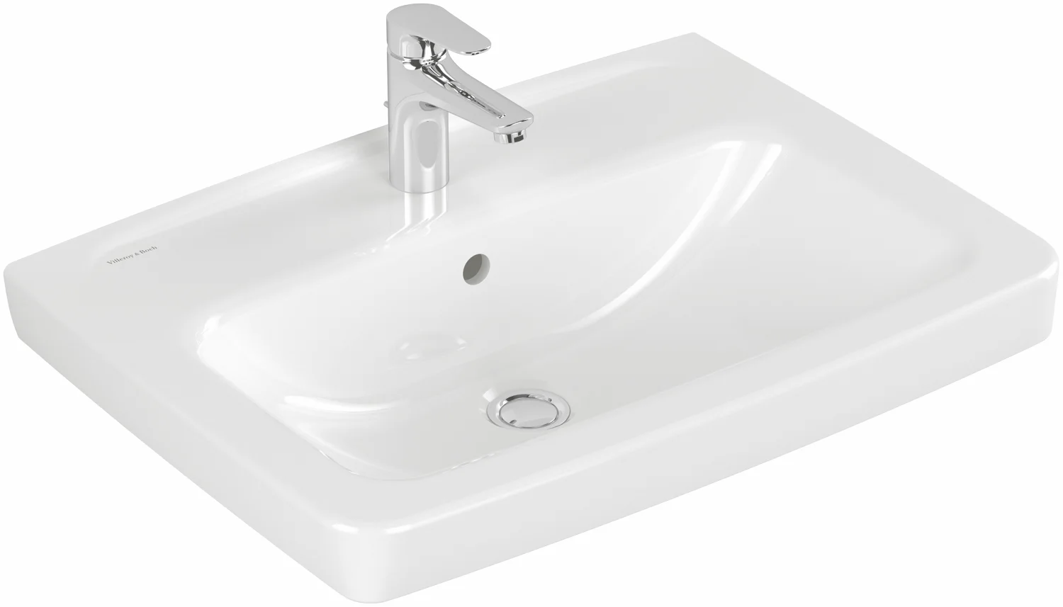Villeroy & Boch Waschbecken „Newo“ 650 × 470 × 180 mm, Hahnlochposition mittig in Weiß Alpin