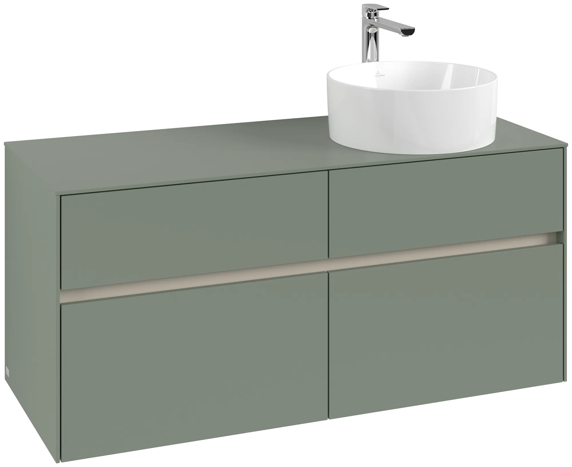 Villeroy & Boch Waschtischunterschrank „Collaro“ 1200 × 548 × 500 mm Soft Green, ohne Beleuchtung, für Becken rechts