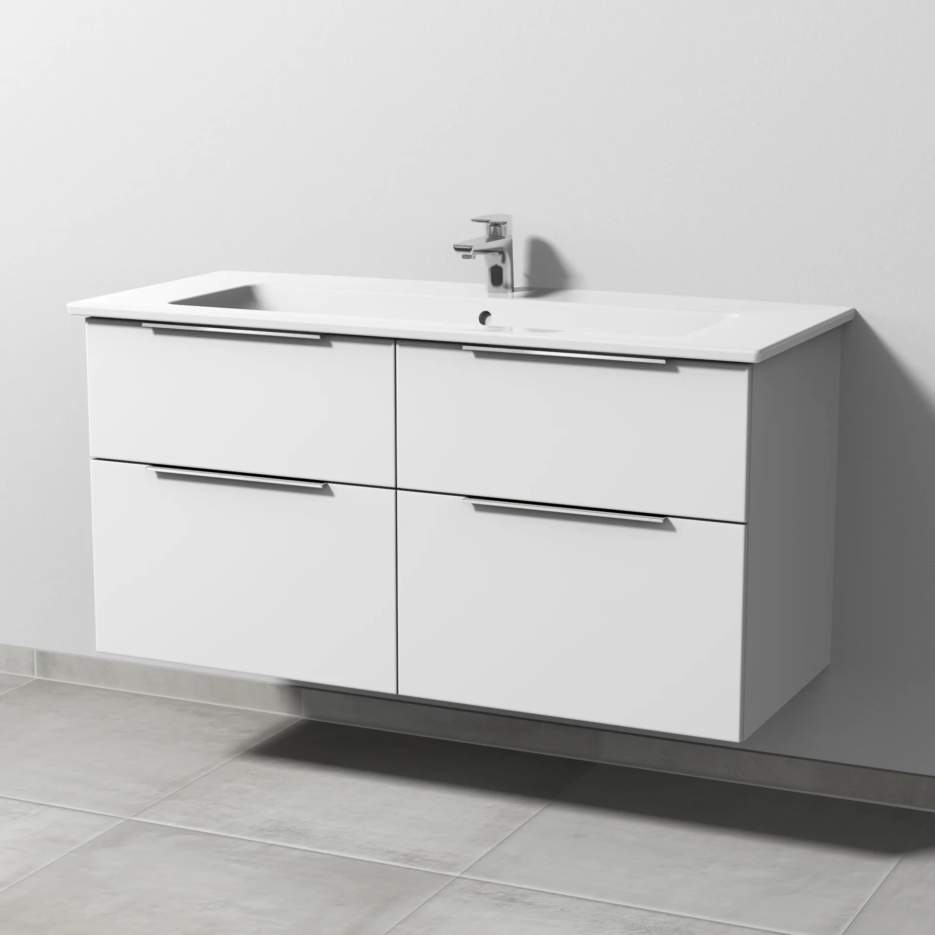 Keramik-Waschtisch-Set mit Waschtischunterschrank „3way“ 115,5 × 47,7 × 59,1 cm in Weiß-Soft, mit Hahnlochbohrung, Becken mittig