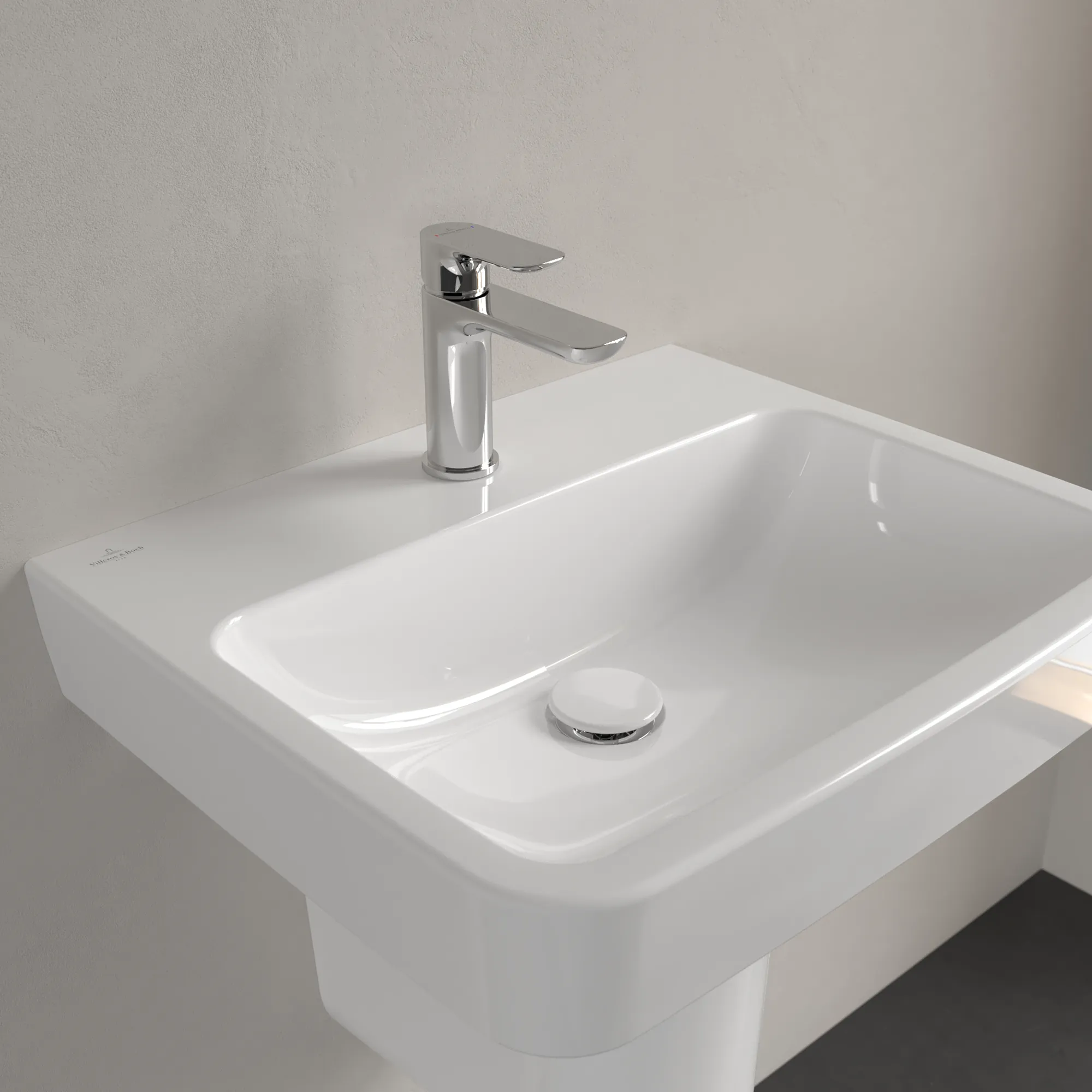 Villeroy & Boch Wandwaschtisch „O.novo“ 550 × 460 × 175 mm, für Becken mittig, mit Hahnlochbohrung, Hahnlochposition mittig in Weiß Alpin Villeroy & Boch Wandwaschtisch „O.novo“ 550 × 460 × 175 mm, für Becken mittig, mit Hahnlochbohrung, Hahnlochposition mittig in Weiß Alpin