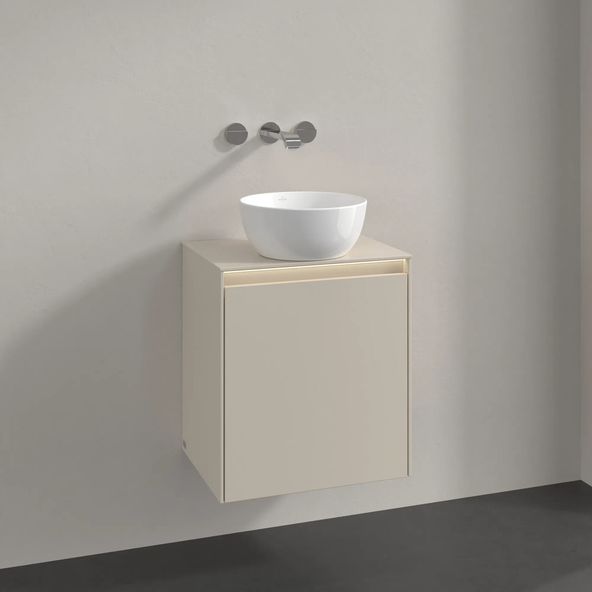 Villeroy & Boch Waschtischunterschrank „Collaro“ 500 × 548 × 380 mm Cashmere Grey, für Becken mittig, Anschlag rechts, mit Beleuchtung Villeroy & Boch Waschtischunterschrank „Collaro“ 500 × 548 × 380 mm Cashmere Grey, für Becken mittig, Anschlag rechts, mit Beleuchtung