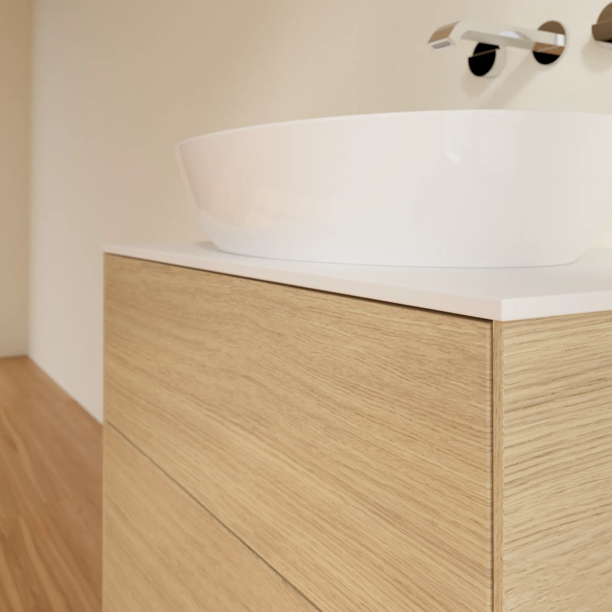 Villeroy & Boch Finion Waschbeckenunterschrank F99, 800 x 603 x 501 mm, Oak Veneer / Glass White Matt